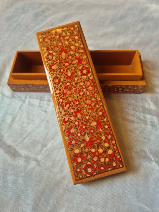 Orange Kashmiri Doon Paper Machie Pencil Box - Image 4