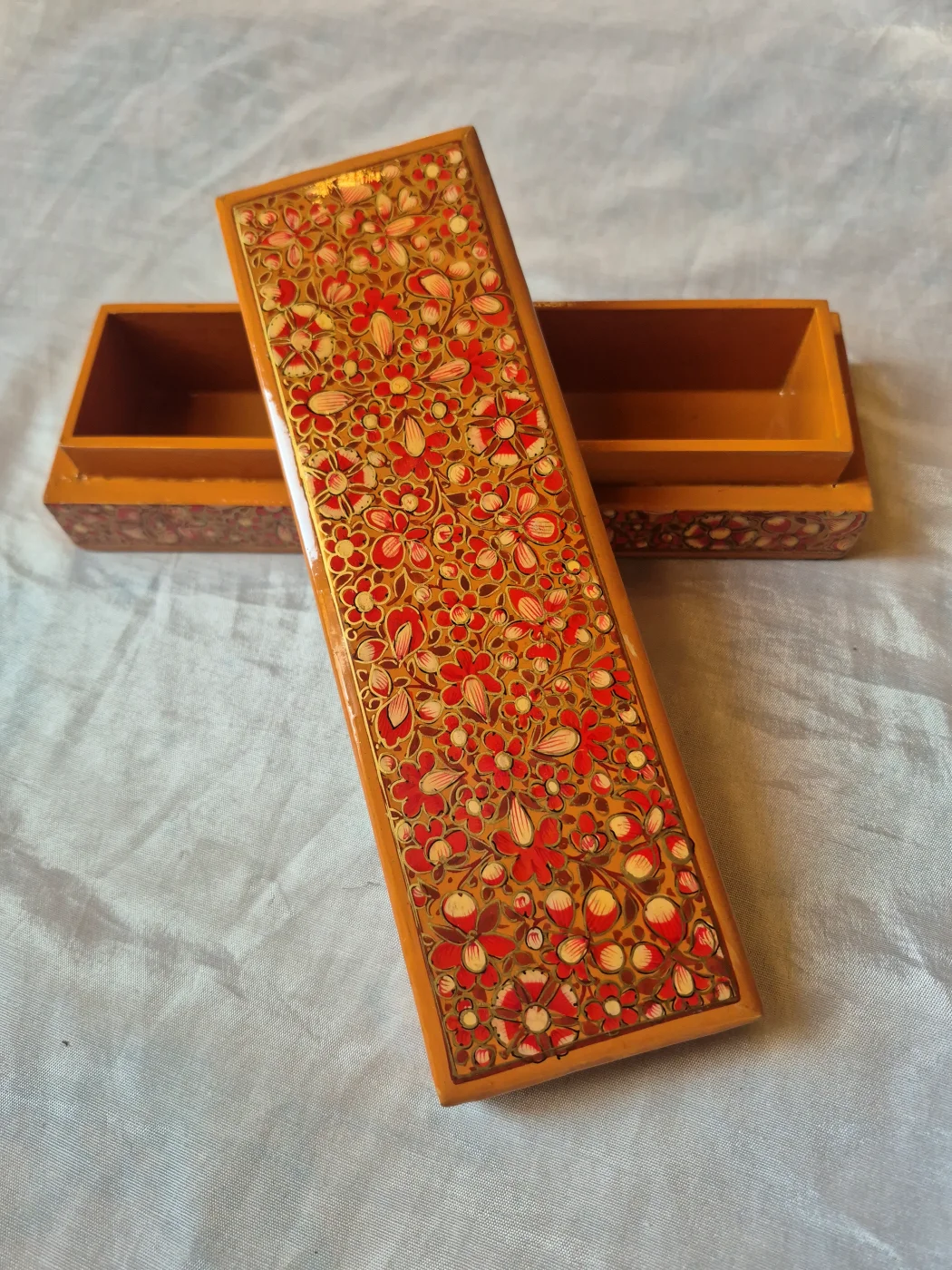 Orange Kashmiri Doon Paper Machie Pencil Box - Image 4