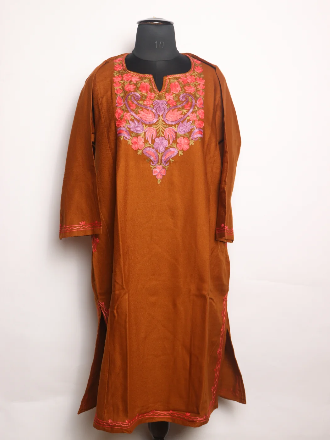 Siyam Kashmiri Pheran In Cashmilon wool With Aari Embroidery | Brown