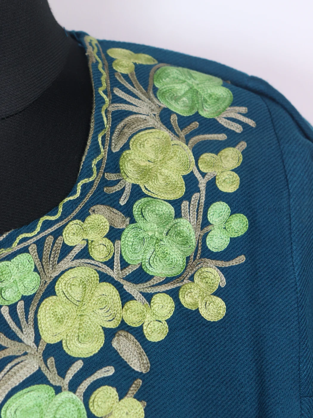Insha Kashmiri Pheran In Cashmilon wool With Aari Embroidery | Teal - Image 3