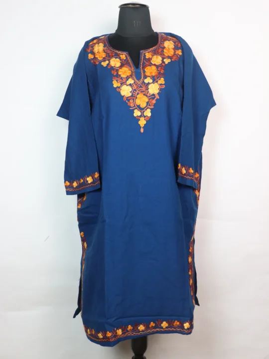 Blue Kashmiri Pheran In Cashmilon wool With Aari Embroidery | Insha