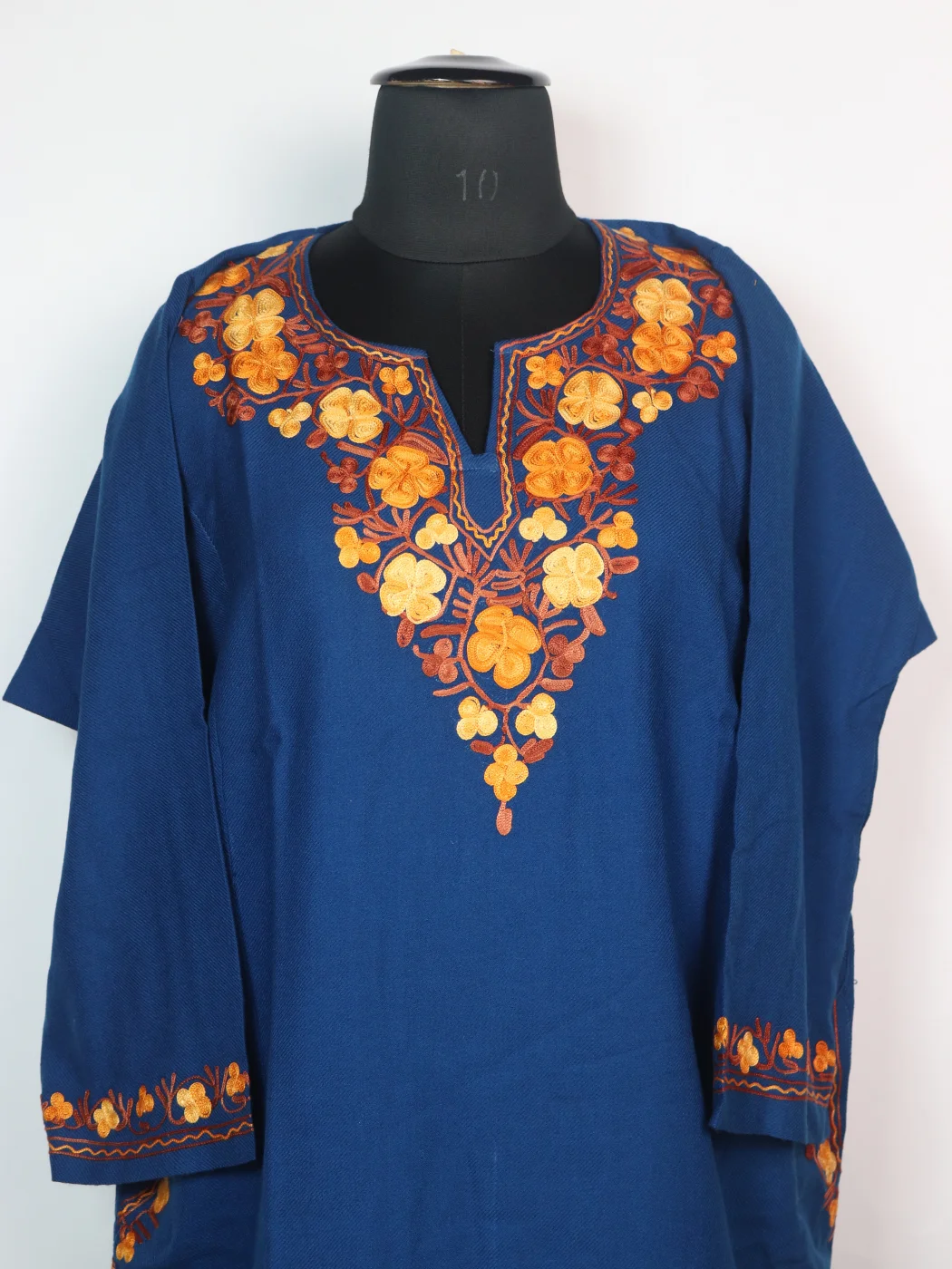 Blue Kashmiri Pheran In Cashmilon wool With Aari Embroidery | Insha - Image 2