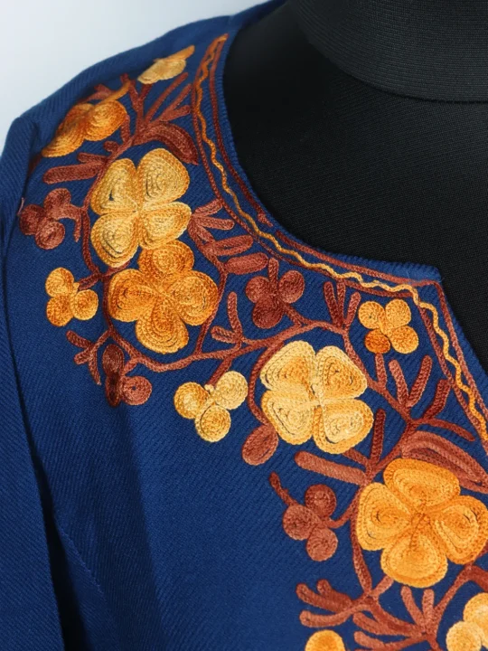 Blue Kashmiri Pheran In Cashmilon wool With Aari Embroidery | Insha - Image 3