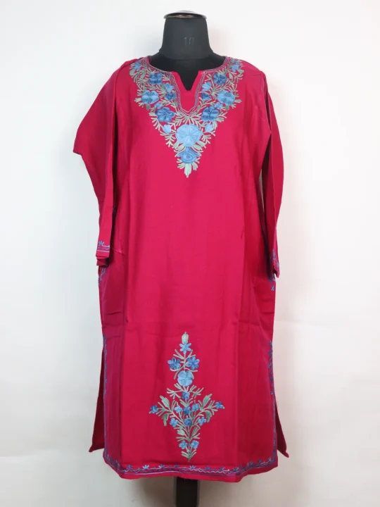 Magenta Kashmiri Pheran In Cashmilon wool With Aari Embroidery |  | Insha
