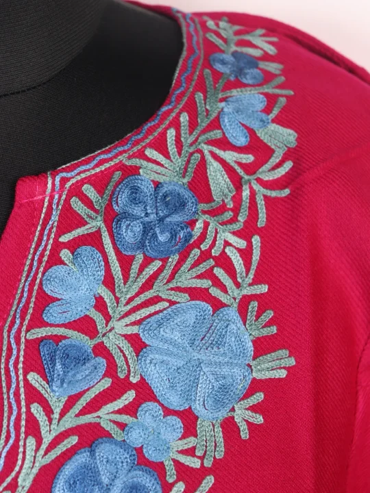 Magenta Kashmiri Pheran In Cashmilon wool With Aari Embroidery |  | Insha - Image 3