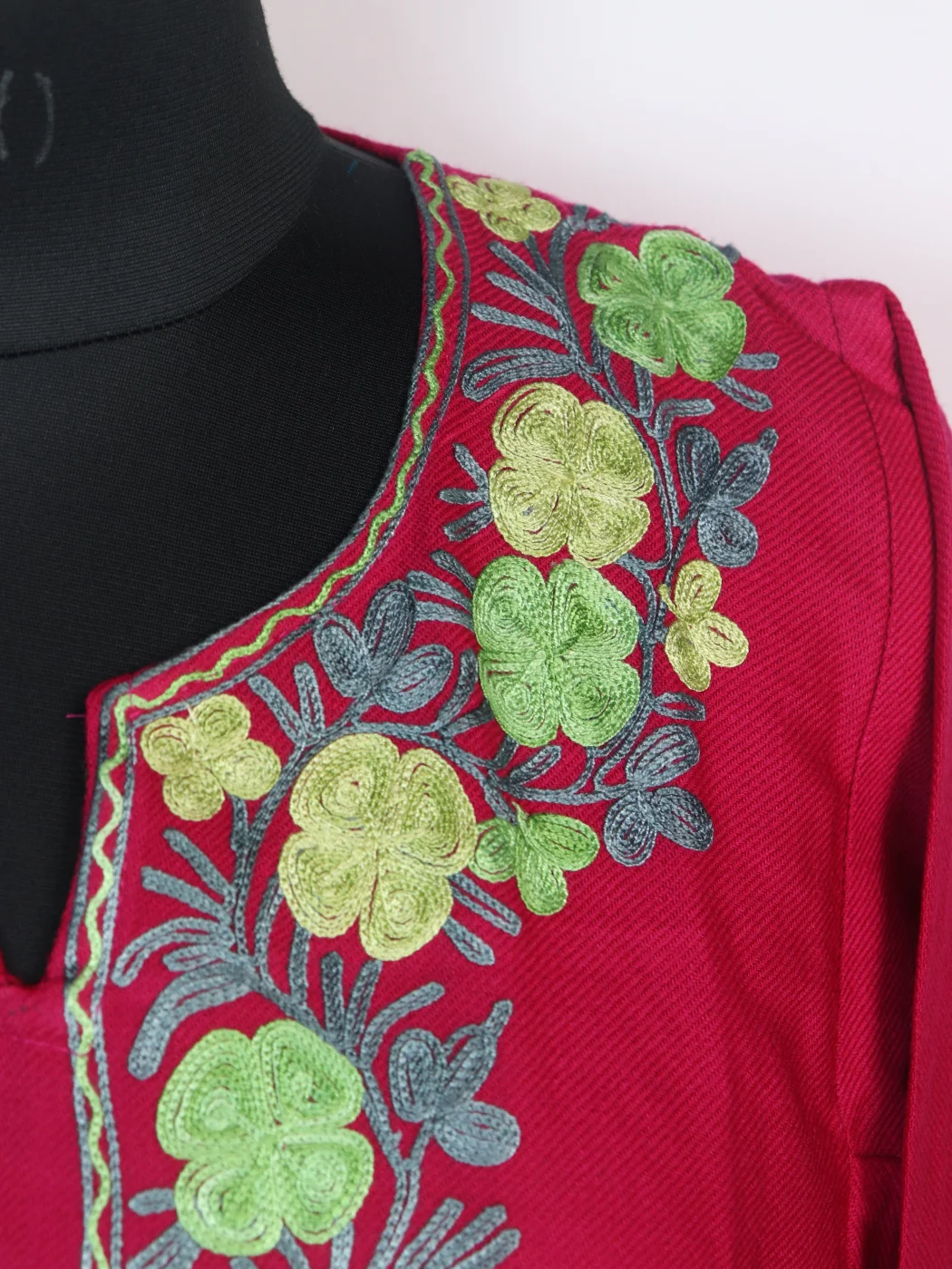 Kashmiri Pheran In Cashmilon wool With Aari Embroidery | Insha | Rani Pink - Image 3