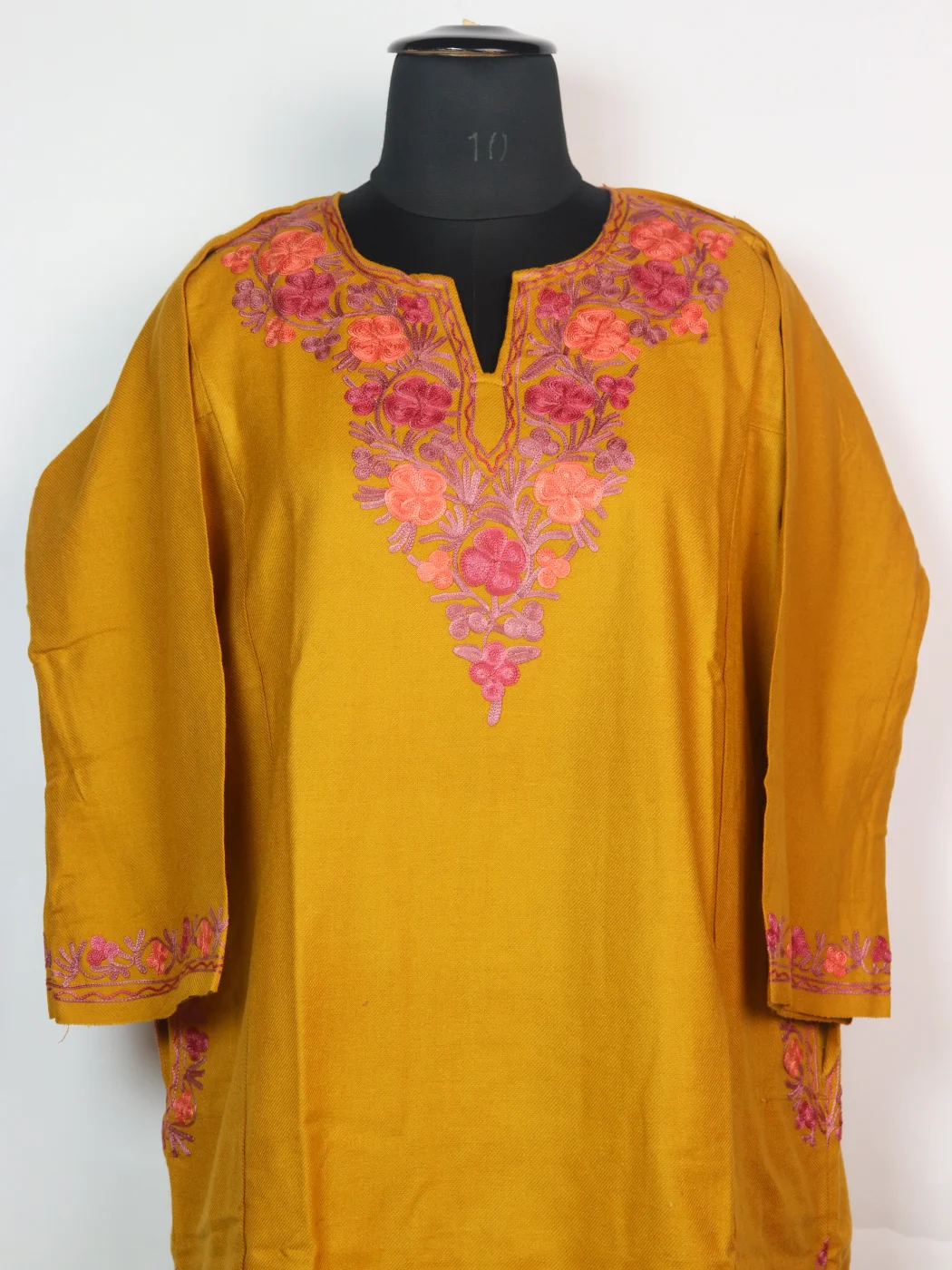Kashmiri Pheran Insha In Cashmilon wool With Aari Embroidery | Yellow - Image 2