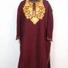 Sakeena Kashmiri Pheran In Cashmilon wool With Aari Embroidery | Maroon