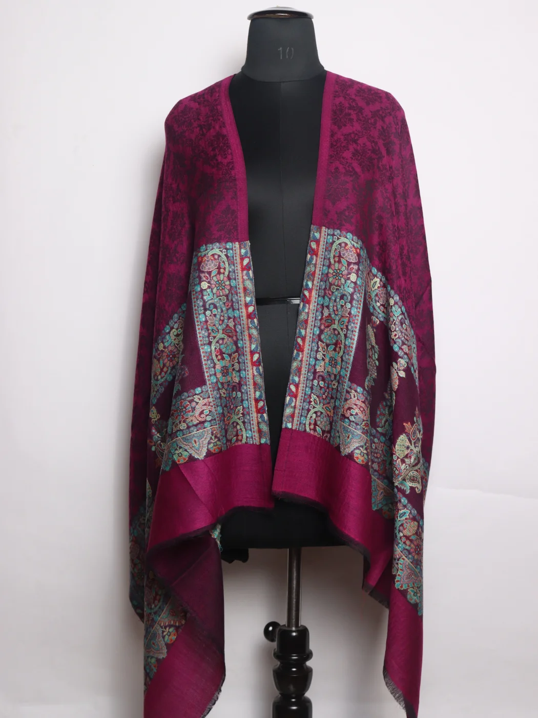Ridwana Kashmiri Stole In Fine Wool With Palla Kani Work | Maroon
