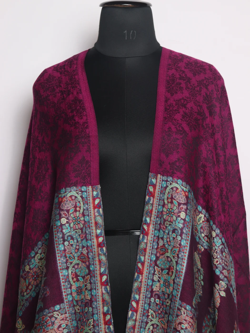Ridwana Kashmiri Stole In Fine Wool With Palla Kani Work | Maroon - Image 2
