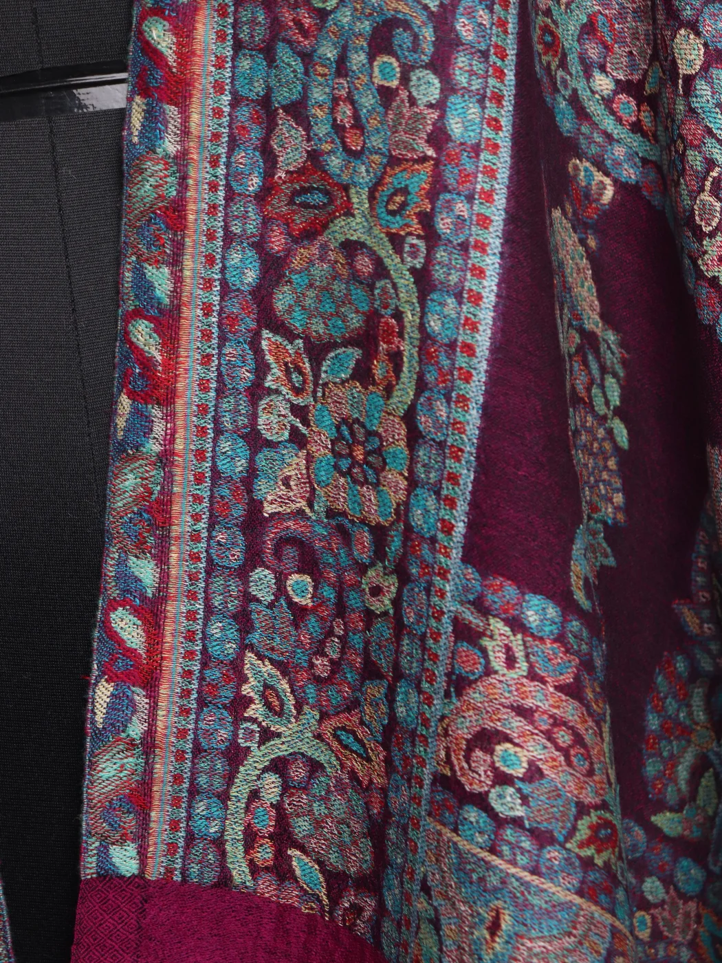 Ridwana Kashmiri Stole In Fine Wool With Palla Kani Work | Maroon - Image 3