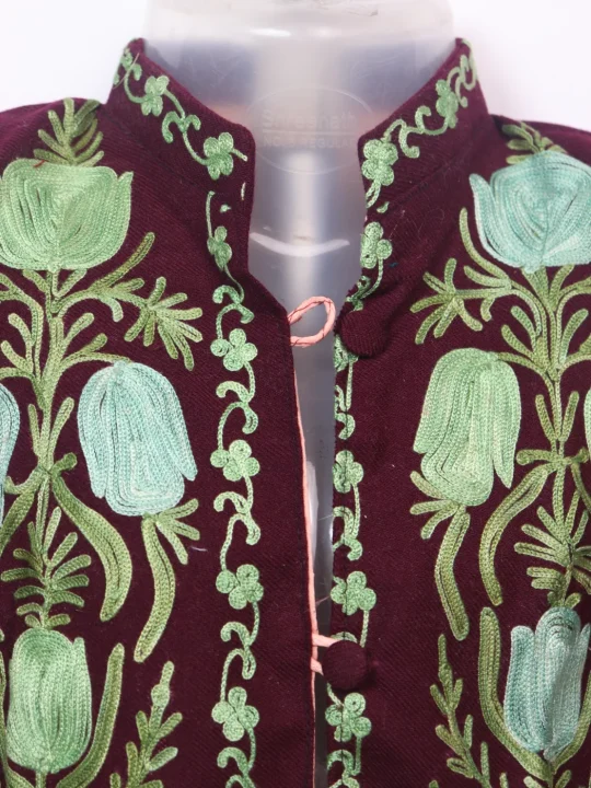 Zooni Kashmiri Kids Coat Maroon In Cashmilon Wool With Aari Embroidery And Jama Work (L16) - Image 2