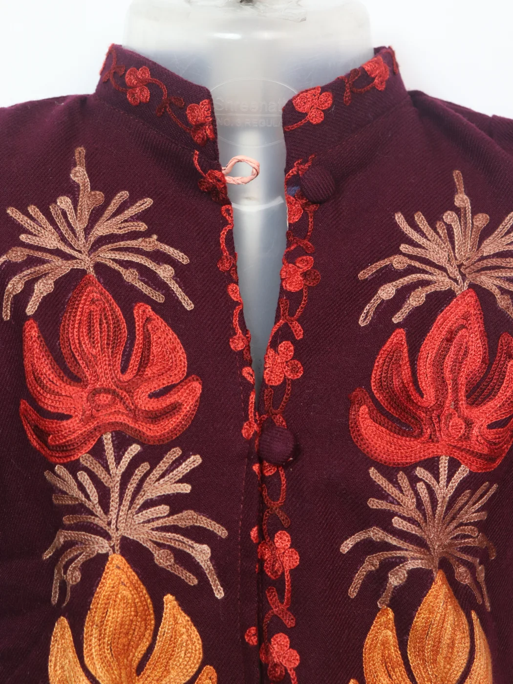 Sehrish Kashmiri Kids Coat Maroon In Cashmilon Wool With Aari And Jama Work (L18) - Image 2