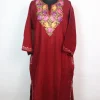 Sana Kashmiri Pheran In Cashmilon wool With Aari Embroidery | Maroon