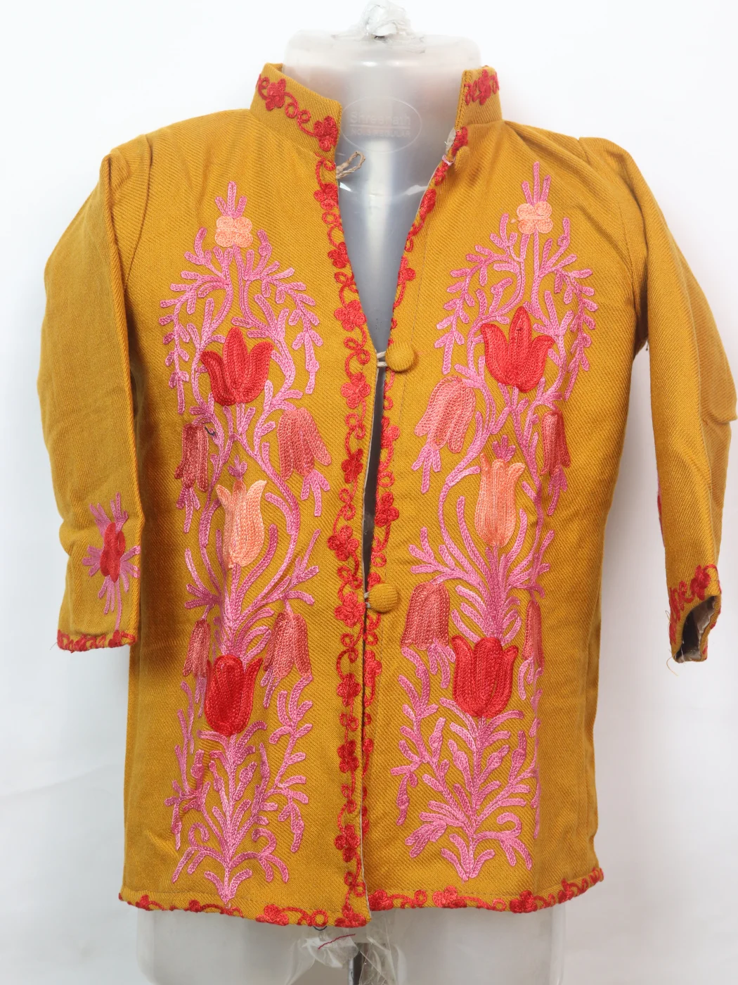 Haniya Kashmiri Kids Coat Mustard In Cashmilon Wool With Aari And Jama Work (L17)