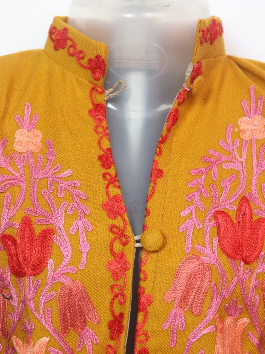 Haniya Kashmiri Kids Coat Mustard In Cashmilon Wool With Aari And Jama Work (L17) - Image 2