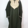 Rabia Kashmiri Pheran In Tweed Wool With Aari Embroidery | Olive Green
