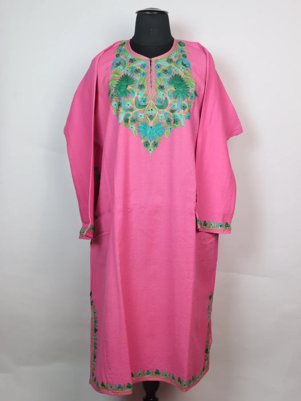Kashmiri Pheran In Pink Raffal Wool With Aari Embroidery | Mubashira