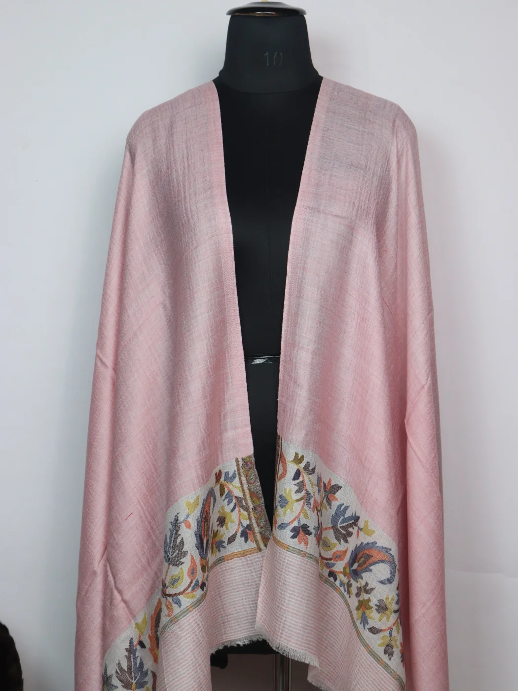 Saba Kashmiri Stole In Fine Wool With Palla Kani Work | Blush Pink - Image 2