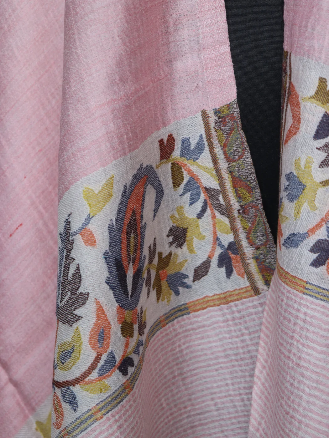 Saba Kashmiri Stole In Fine Wool With Palla Kani Work | Blush Pink - Image 3