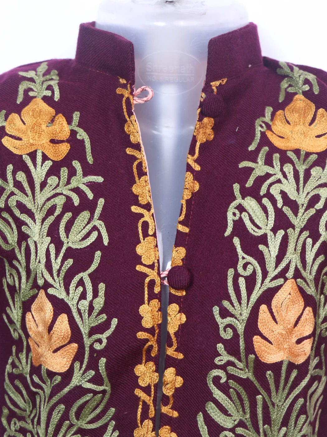 Nusrat Kashmiri Kids Coat Maroon In Cashmilon Wool With Aari And Jama Work (L16) - Image 2
