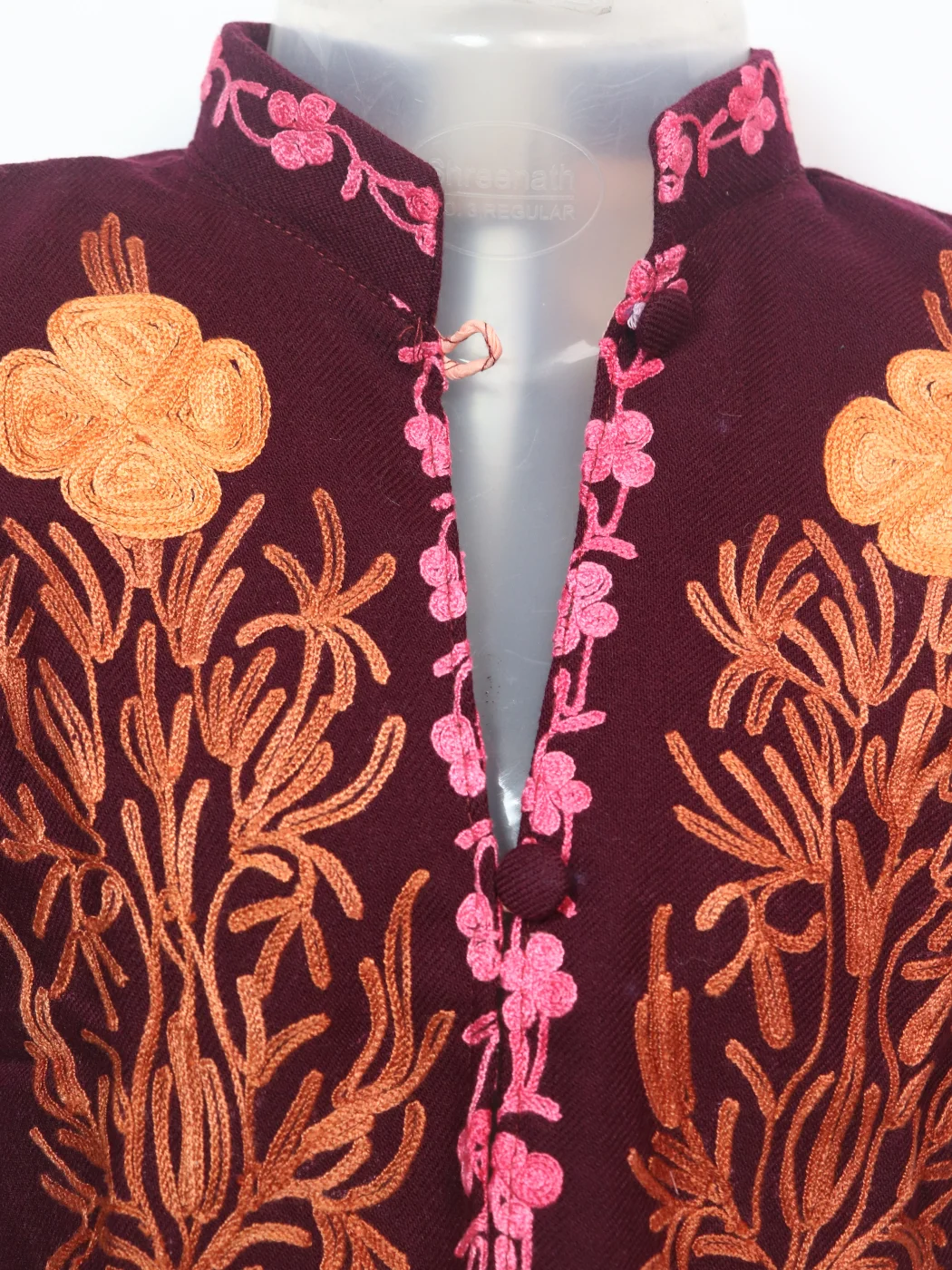 Mishal Kashmiri Kids Coat Maroon In Cashmilon Wool With Aari And Jama Work (L17) - Image 2