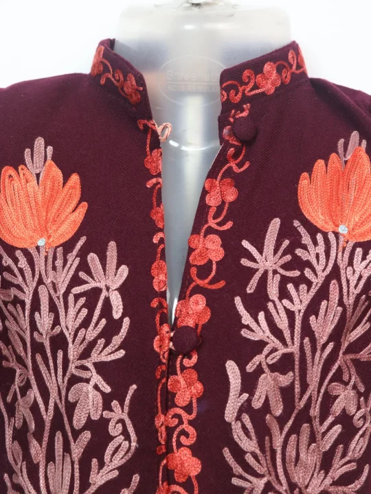 Tabeer Kashmiri Kids Coat Maroon In Cashmilon Wool With Aari And Jama Work (L18) - Image 2