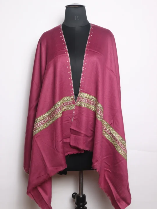 Kashmiri Stole In Polywool With Hand Sozni And Tilla Work | Purple | Ayesha