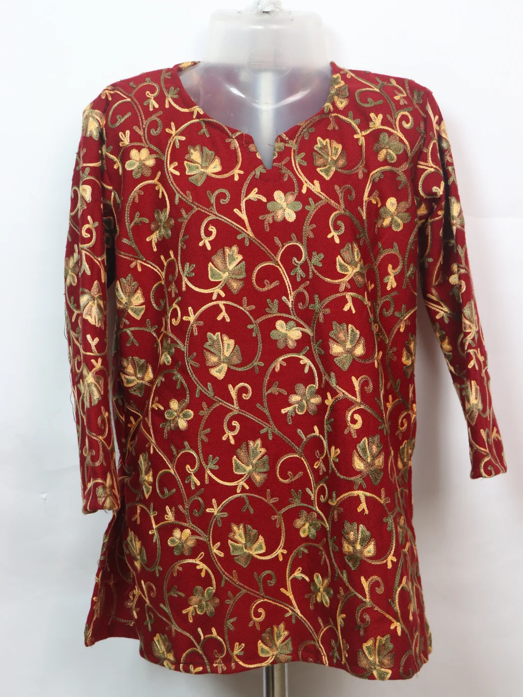 Lubna Kashmiri Kurti For Girls In Red Cashmilon Wool With Aari Work (2–3 Yrs)