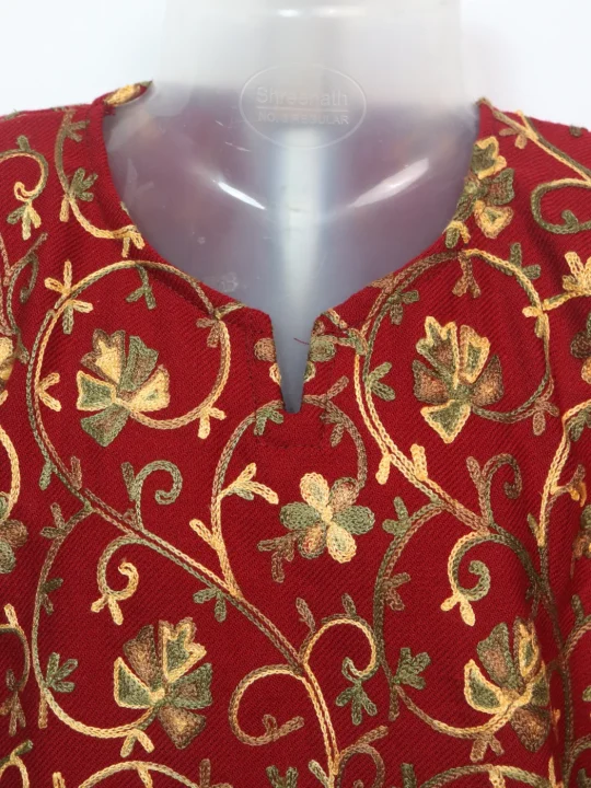 Lubna Kashmiri Kurti For Girls In Red Cashmilon Wool With Aari Work (2–3 Yrs) - Image 2