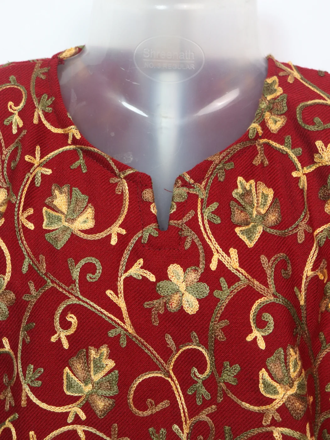 Lubna Kashmiri Kurti For Girls In Red Cashmilon Wool With Aari Work (2–3 Yrs) - Image 2