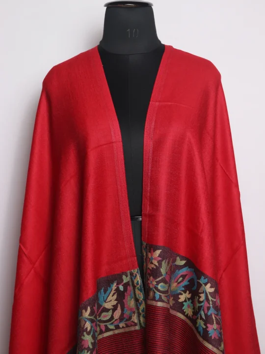 Farheen Kashmiri Stole In Fine Wool With Palla Kani Work | Red - Image 2
