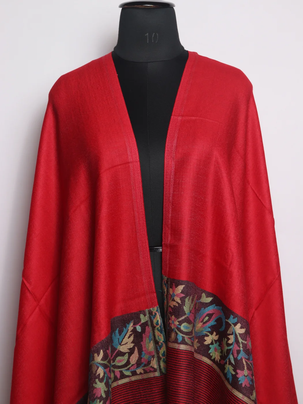 Farheen Kashmiri Stole In Fine Wool With Palla Kani Work | Red - Image 2