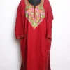 Red Kashmiri Pheran In Cashmilon wool With Aari Embroidery | Siyam
