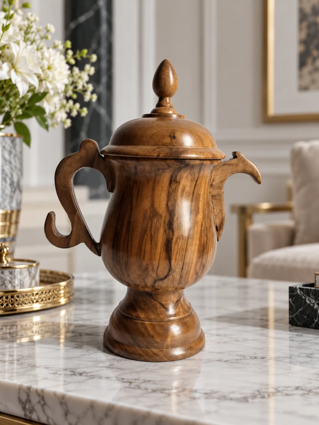 kashmiri walnut wood samavar for decor