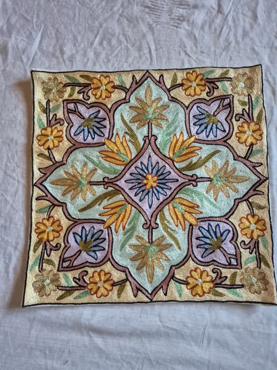 Saira Kashmiri Cushion Covers With Hand Chain-Stitch Work | Set of 2 | 16*16 Inches (Copy) - Image 2