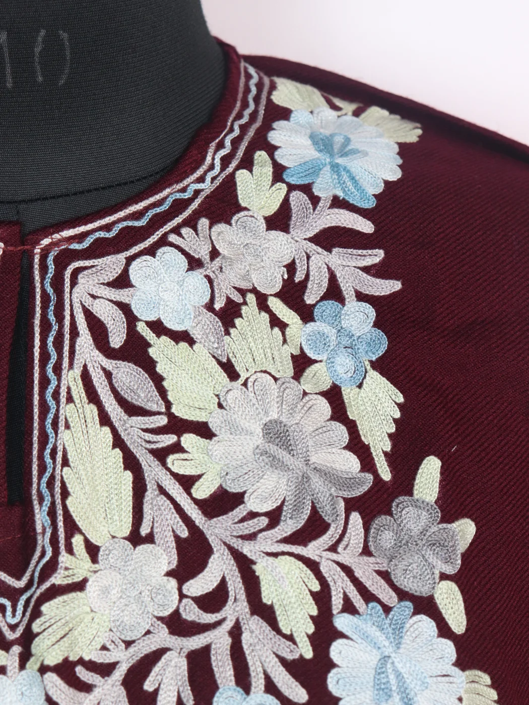 Kashmiri Pheran In Maroon Cashmilon wool With Aari Embroidery | Iram - Image 3