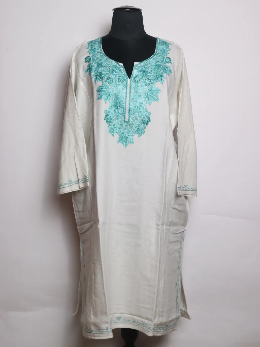 Siyam Kashmiri Pheran In Cashmilon wool With Aari Embroidery | White