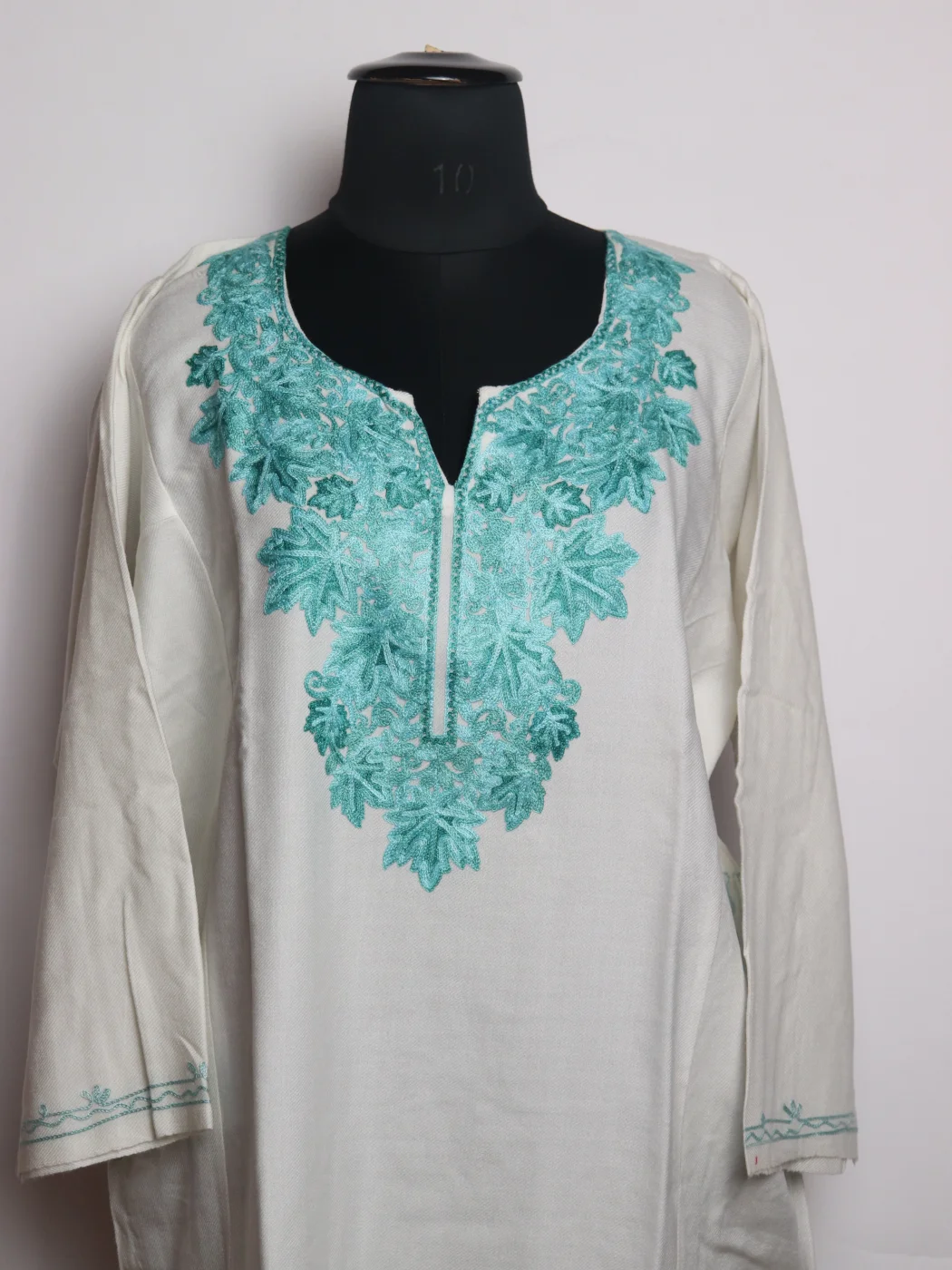 Siyam Kashmiri Pheran In Cashmilon wool With Aari Embroidery | White - Image 2