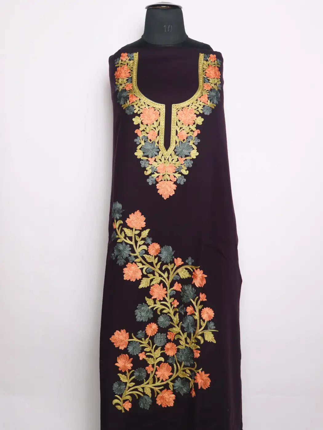 Kashmiri Woolen Suit With Aari Embroidery In Wine Cashmilon 2Pc | Noor