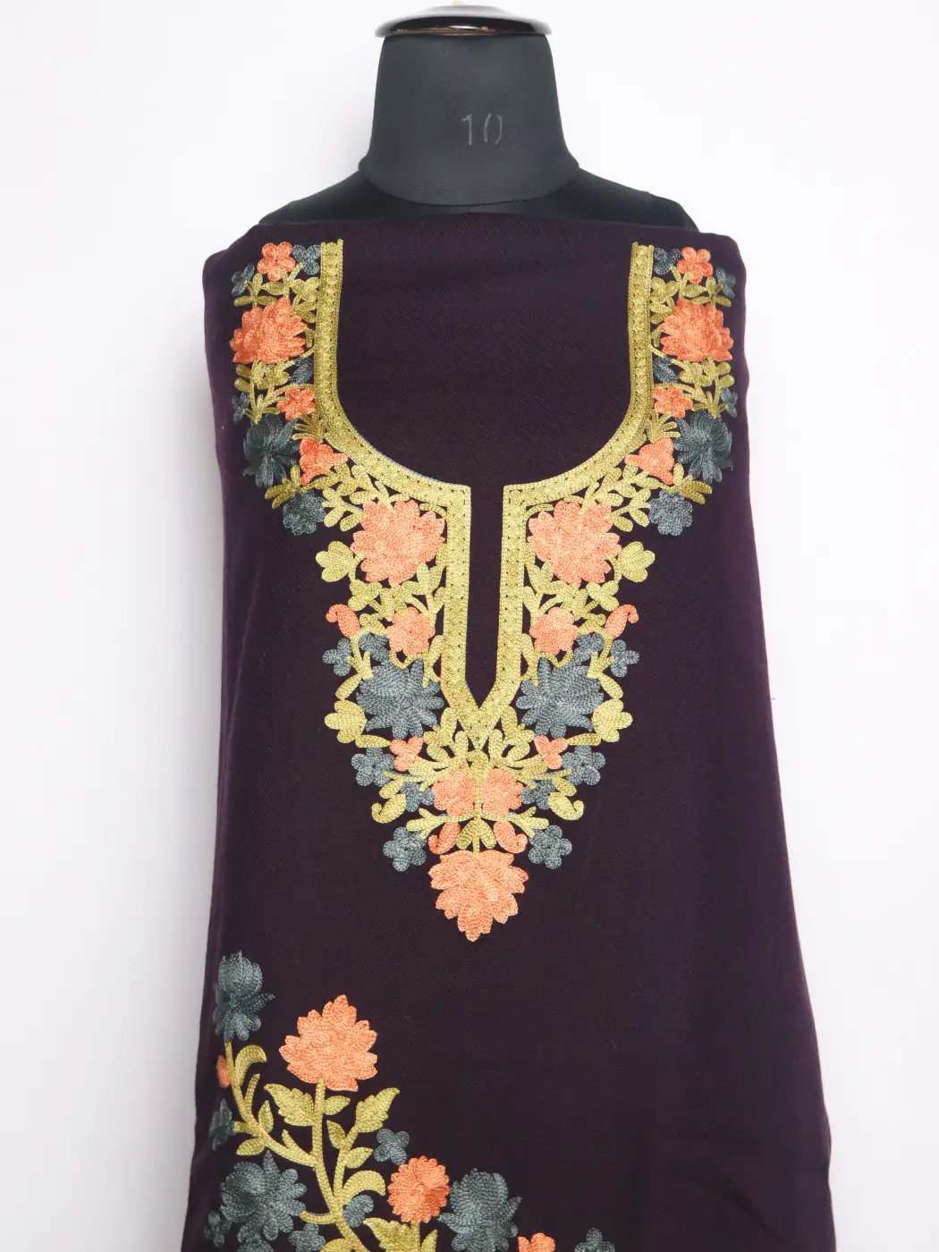 Kashmiri Woolen Suit With Aari Embroidery In Wine Cashmilon 2Pc | Noor - Image 2