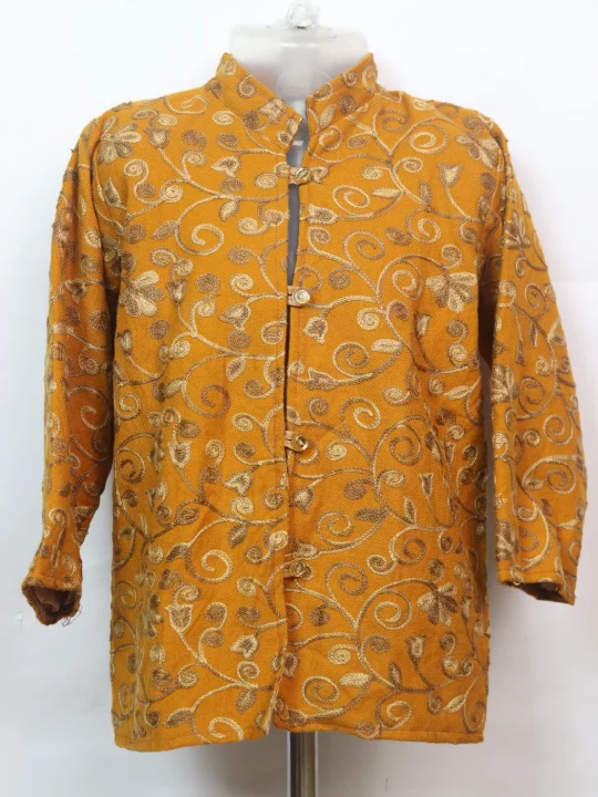 Firdousa Kashmiri Kids Coat Mustard In Cashmilon Wool With Aari And Jama Work (L20)