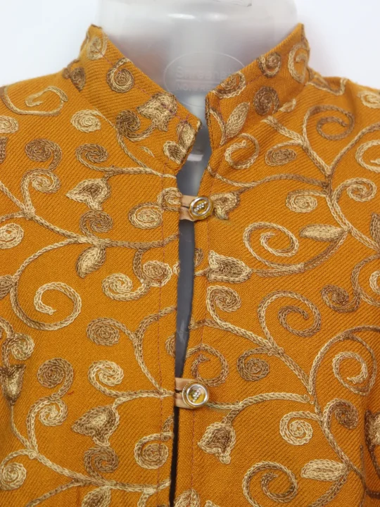 Firdousa Kashmiri Kids Coat Mustard In Cashmilon Wool With Aari And Jama Work (L20) - Image 2